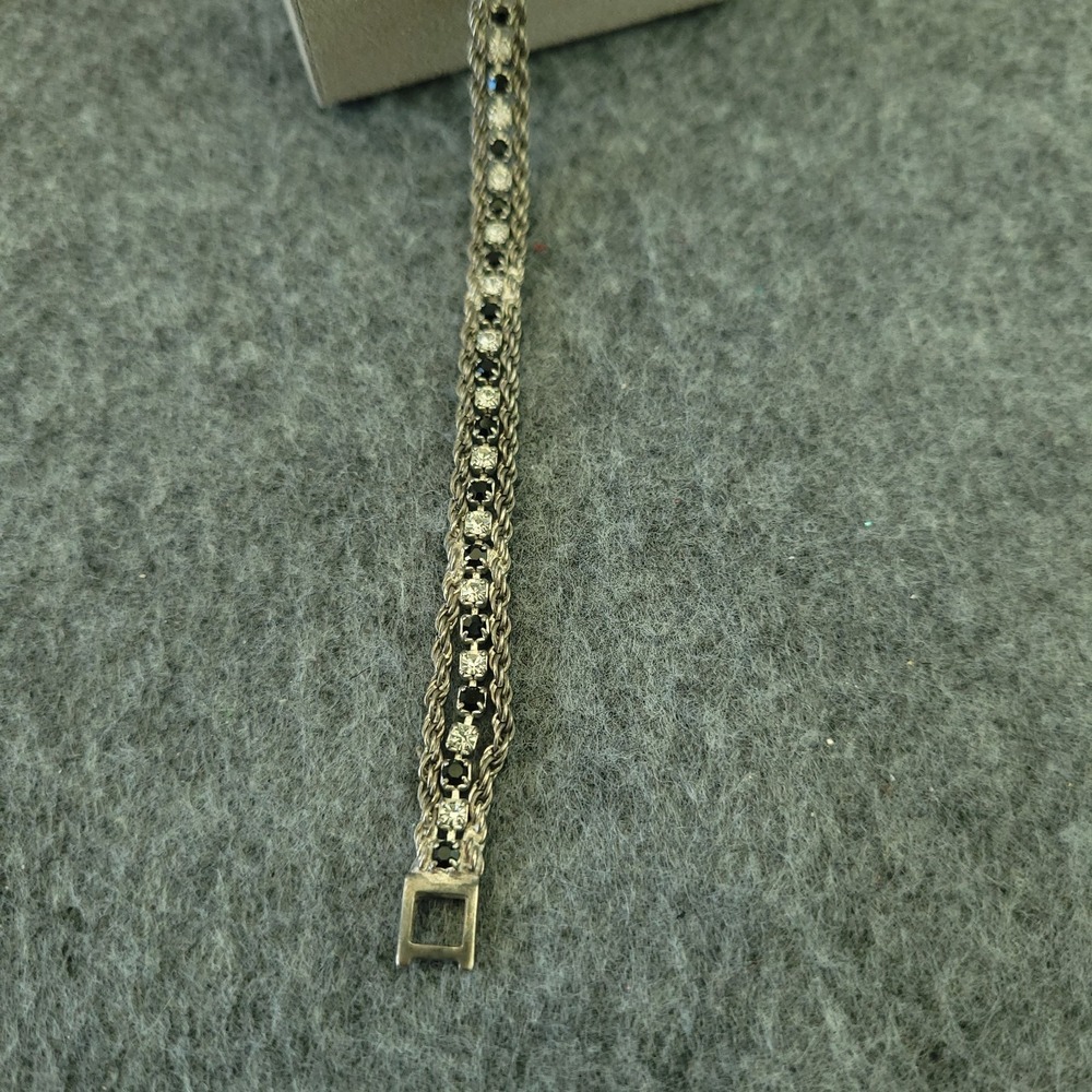Silver-Tone Multi-Strand Rhinestone Rope Chain Bracelet 7" - Picture 3 of 6